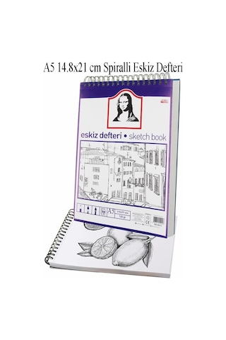 Telli Eskiz Defteri A5 Spiralli 50 Yaprak 1 Adet 120 Gr 148x210 Mm Karakalem Sketch Book Üstten Açılmalı Ezkiz Defte