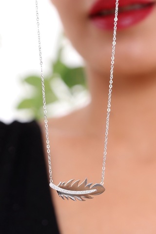 Bhs Life Kadın Gümüş Renk Kuş Tüyü Çelik Kolye Gümüş