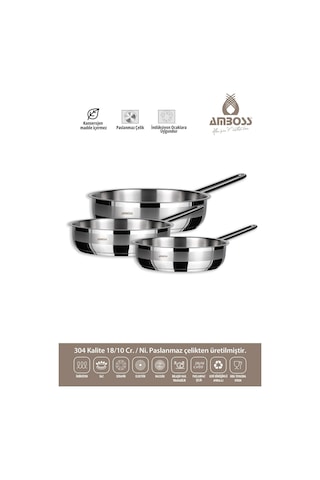 Vento Steel İndüksiyon Tabanlı 3 Parça Tava Seti 20-24-28 Cm Gri