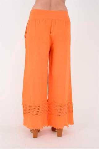 Eren Style İtalyan Fisto Paça Detaylı Keten Pantolon-9893 Oranj