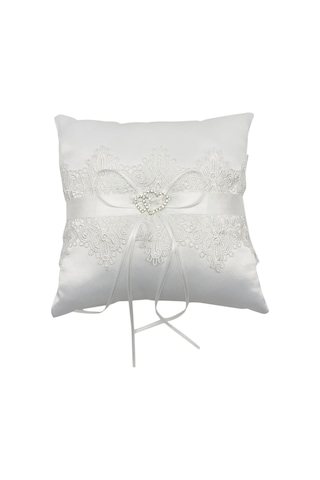 Monyee Beyaz Saten Ve Perya İçeren Nikah Çiçek Sepeti İle Yüzük Yastığı Seti Pmtz-075 Yeşil