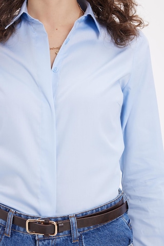 Tudors Kadın Slim Fit Non-ıron Pamuklu Vücuda Oturan Ütü Gerektirmez Pensli Mavi Gömlek-42047 Mavi