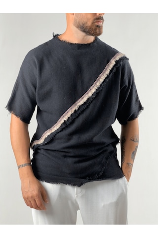 Cocopelli Şeritli Tasarım Erkek Siyah Buldan T-shirt Coc3292