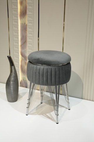 Bianco Metal Ayaklı Puflu Zigon Sehpa Krom Antrasit Gri Chrome Anthracite Gray