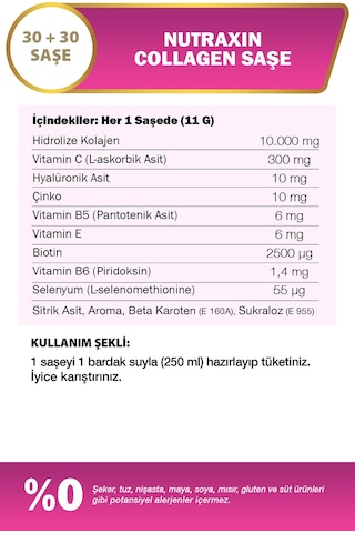 Collagen 60 Saşe 10.000 Mg Tip 1 Tip 3 Ananas Aromalı Avantajlı Çanta Set 60 Günlük Kullanım