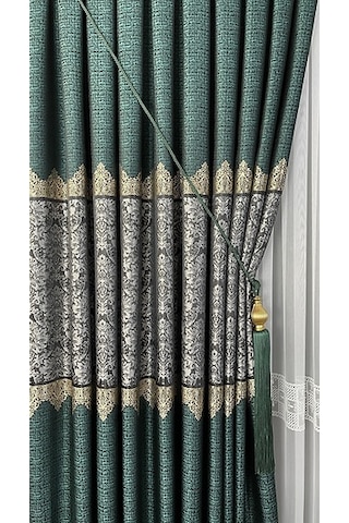 Takım Fon Perde Zümrüt Yeşili-gümüş 2 Kanat Fon+aksesuar Yeşil