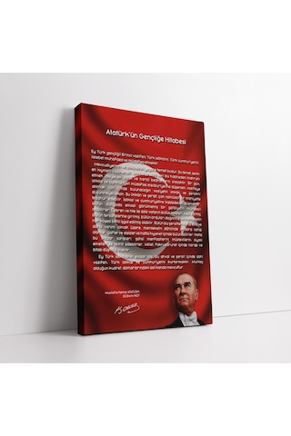 Atatürk'ün Gençliğe Hitabesi Ve Türk Bayrağı Kanvas Tablo