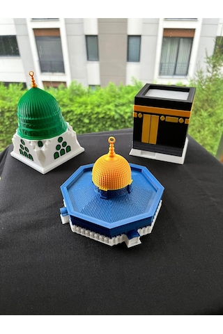 Üçlü Maket Set Büyük Boy Mescidi Aksa-mescidi Nebevi-yeşil Kubbe