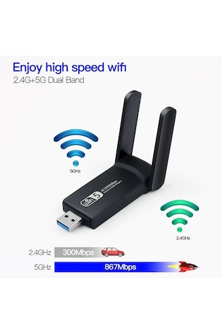 Grc Accessory AC1300  Mbps Dual Band USB 3.0 Kablosuz WI-FI Alıcı Adaptör