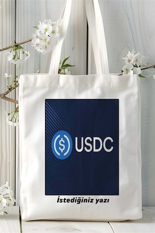 Art Hediye Usdc Baskılı Bez Çanta Omuz Çantası Kişiye Özel Desen 3 Çok Renkli