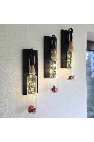 Led Işıklı, Mat Siyah Renkli Duvar Aplik, 3 Lü Set