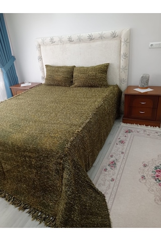 Tavşan Tüyü El Dokuma Çift Kişilik Yatak Örtüsü 280x260 -yeşil Yeşil