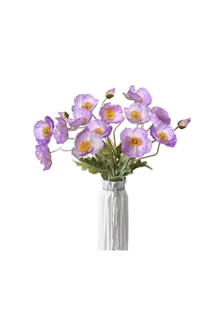 Yapay Çiçek Gelincik Çiçeği Lila Renk 3 Çiçek 1 Tomurcuk 59cm