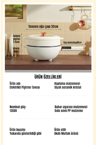 Robo Çift Katlı Dijital Elektrikli Otomatik Yemek Pişirici Tencere 4.5 Litre 32 Cm Açık Bej
