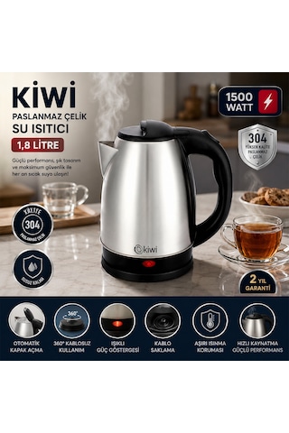 Çelik Kettle Elektrikli Su Isıtıcısı Paslanmaz Çelik Gizli Rezistans 360 1.8lt 1500w Kk-3331