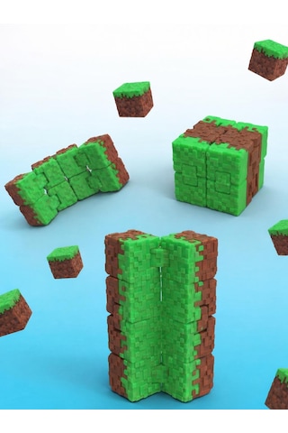 Katlaç Çimen Desenli Özel Seri Infinity Cube Sonsuz Küp & Hareketli Stres Küpü