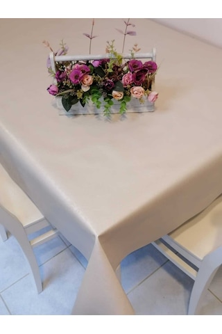 Elyaflı Pvc Muşamba - Desenli Silinebilir Masa Örtüsü 140x160cm Krem