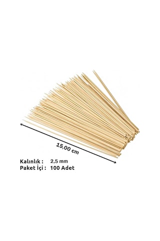 Bambu Kurabiye Çubuğu, Çöp Şiş, 100 Adet - 15 Cm