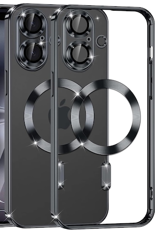 Teknomoda Apple Uyumlu iPhone 17 Pro Max Kılıf Kamera Lens Korumalı Renkli Magsafe Şeffaf Silikon Siyah Siyah