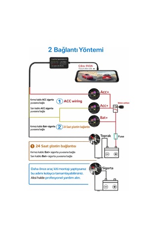 Araç Kamerası Park Modu Kablosu Hardwire Kit Usb Type-b 7/24 Park Kaydı Akü Sigorta Kablosu