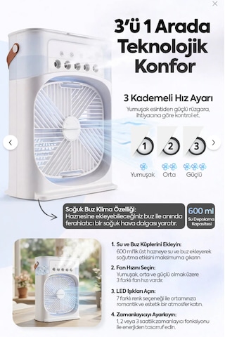3'ü 1 Arada Nemlendirici Vantilatör,buzlu Klima ,gece Lambası Ve Soğuk Buz Masa Tipi Fan
