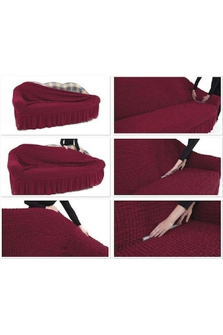 3 Kişilik Pamuklu Koltuk Kanepe Örtüsü Strech Bordo