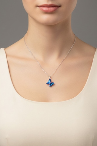 Accessories Mavi Kelebek Paslanmaz Çelik Kadın Kolye 40+5 Cm Uzatmalı Şık Kolye
