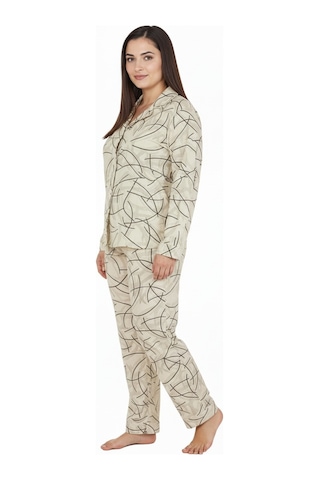 Bravie Luxury Soft Ekru Çizgi Desenli Uzun Kollu Kadın Pijama Takımı Büyük Beden 3015 Ekru