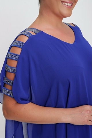 Kadın Tulum Büyük Beden Kol Taş Şeritli Şifon Üstlü Saks