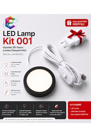 Led Lamp - Kit 001 Uyumlu 3d Yazıcı Lamba Donanım Kiti Gün Işığı Bambu Lab Mh001 Tam Uyumlu + Şarj Adaptörü Hediyeli Siyah