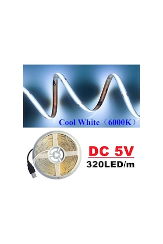 Soğuk Beyaz Usb Güç Kaynağına Sahip Dc5v Cob Led Işık Şeridi 320led/m Yüksek Yoğunluklu Esnek Aydınlatma 3000k/4500k/6500k Çok Renkli Işık Şeridi 2m