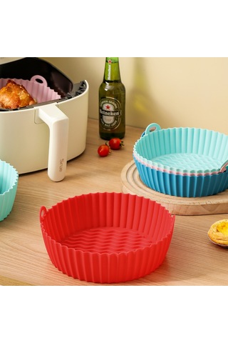 Hfambition Gri 8.5 İnç Silikon Airfryer Tepsisi - Tekrarlı Kullanım Kek Pişirme Aleti - Pratik Ev Aksesuarı Çok Renkli