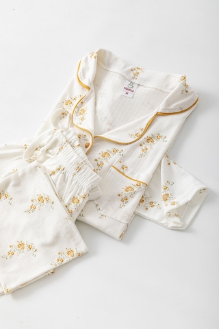 Uzun Kol Gömlek Yaka Kadın Pinterest Pijama Takımı - Mevsimlik Kadın Pijama- Geniş Beden Aralığı Hardal