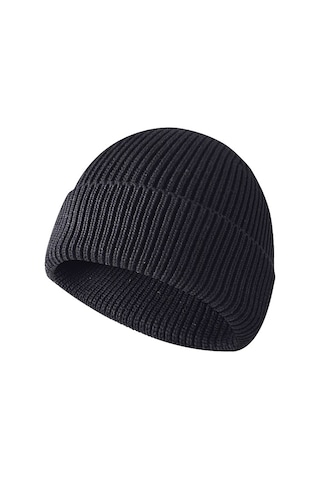 Erkekler İçin Manşetli Sıcak Örme Dış Mekan Şapkası, Kışlık Sıcak Örme Şapka Siyah