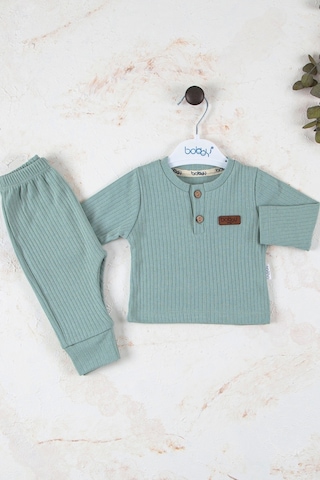 Babydonat Çizgili Kumaş Pamuk Unisex Takım 2'li Yeşil