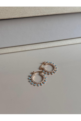 İnci Ve Taş Detaylı Altın Renk Halka Küpe Zarif Kadın Küpe Modeli Altın