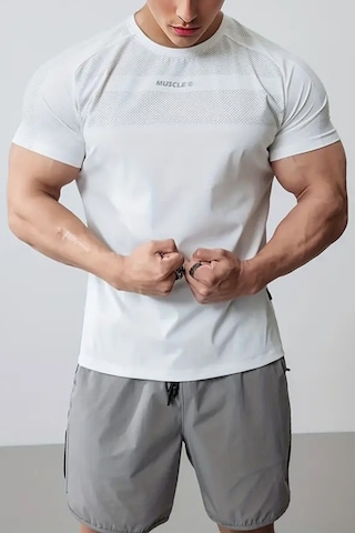 Ghassy Co. Erkek Nem Emici Hızlı Kuruyan Renk Solmayan Atletik Teknik Fitness Spor T-shirt Beyaz