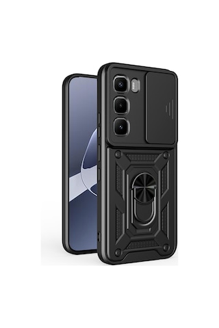 Teleplus İnfinix Hot 60 Pro Plus Kılıf Magnetik Standlı Kamera Korumalı Slide Sürgülü Cover Kapak Siyah