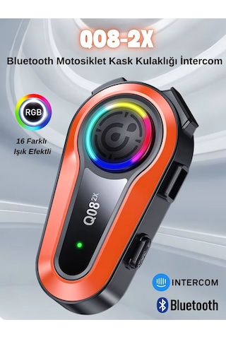 Q08-2x Rgb Işık Efektli İntercom Bluetooth Motosiklet Kask Kulaklığı İntercom Kulaklık