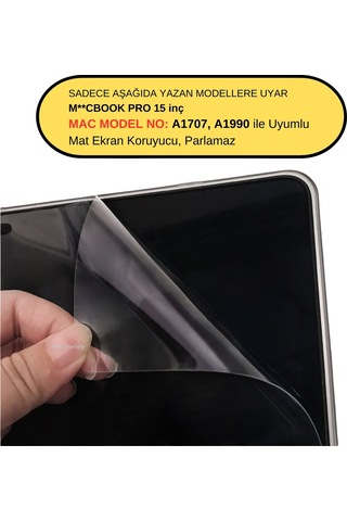 Mat Ekran Koruyucu 15 İnç Apple Uyumlu MacBook Pro Touchbarlı A1707 A1990 İle Parlamayı