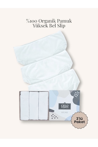 Must Have 3'lü Organik Pamuk Yüksek Bel Slip Külot Beyaz