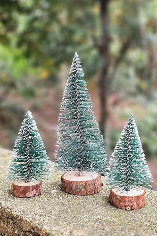 Masa Üstü 3 Lü Yeni Yıl Çam Ağacı Seti Noel Yılbaşı Ağacı 3 Lü Mini Masa Üstü Yılbaşı Ağacı Seti 10 CM