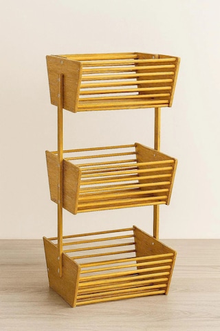 Bambu 3 Katlı Sebzelik Doğal, Şık Ve Fonksiyonel Mutfak Düzenleyici 32 28,5 67 Cm Bambu