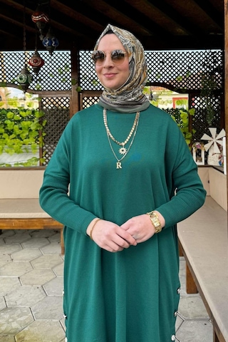 Rabia Şamlı Sevda Triko Tunik Zümrüt Çok Renkli