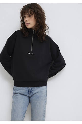 Mavi - Mvjns Nakışlı Yarı Fermuarlı Siyah Sweatshirt 1s10533-900 Siyah
