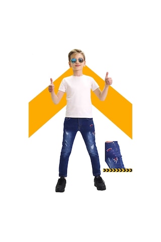 Gzt Tekstil Erkek Çocuk Pamuklu Likralı Baskılı Kot Jeans Pantolon