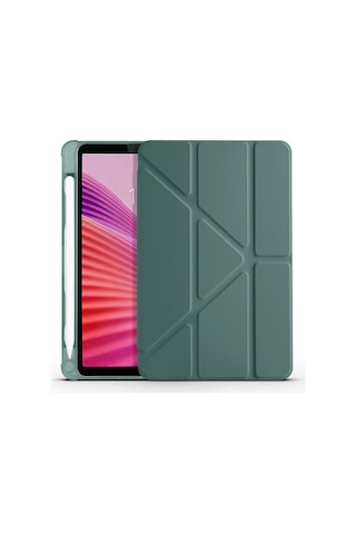 Maks Technology Lenovo Tab One 8.7 Tb-305fu Kılıf Mkst Tri Folding Kalem Bölmeli Standlı Kılıf - Koyu Yeşil Tablet Kılıfı