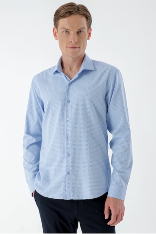 Morven Erkek Mavi Trend Baskılı Desenli İtalyan Yaka Slim Fit Gömlek 24mc004010300 Mavi