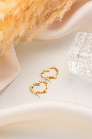 Moom Mücevherat Altın Küpe 14 Ayar Altın Kalp Küpe-1,50 Cm