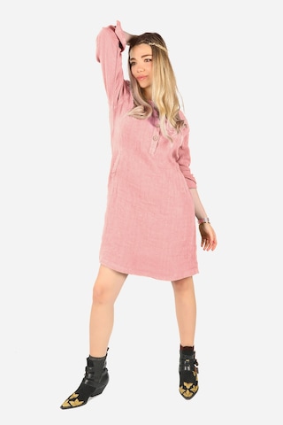 Keten Midi Elbise Pembe